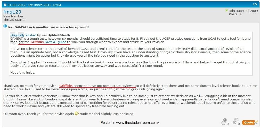 Great reviews of Griffiths Gamsat Review